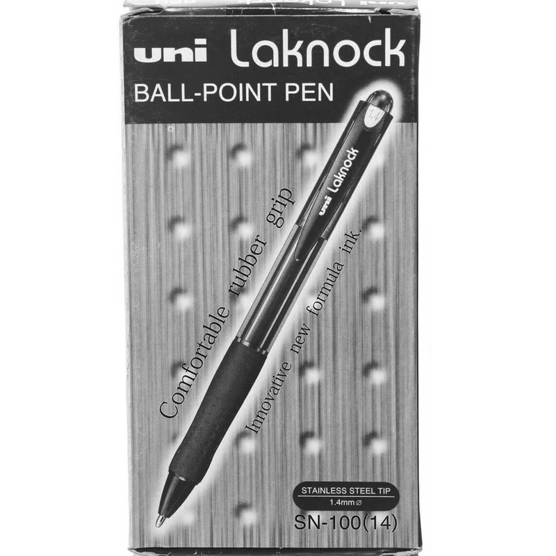 Uni-Ball SN-100 Laknock Retractable Ballpoint Pen Broad 1.4mm Black Box 12 SN100BBK (1.4mm Black Box 12) - SuperOffice