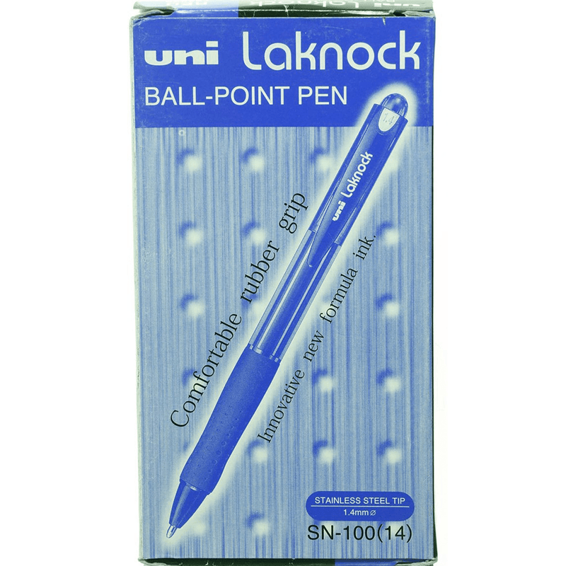 Uni-Ball SN-100 Laknock Retractable Ballpoint Pen Broad 1.4mm Blue Box 12 SN100BBL (1.4mm Blue Box 12) - SuperOffice