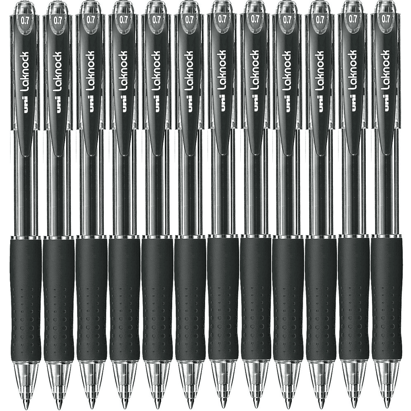 Uni-Ball SN-100 Laknock Retractable Ballpoint Pen Fine 0.7mm Black Box 12 SN-100FBK (0.7mm Black Box 12) - SuperOffice