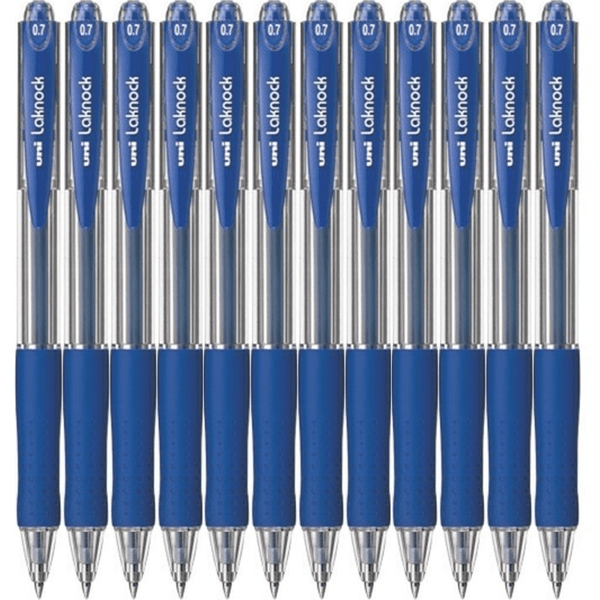 Uni-Ball SN-100 Laknock Retractable Ballpoint Pen Fine 0.7mm Blue Box 12 SN-100FBL (0.7mm Blue Box 12) - SuperOffice