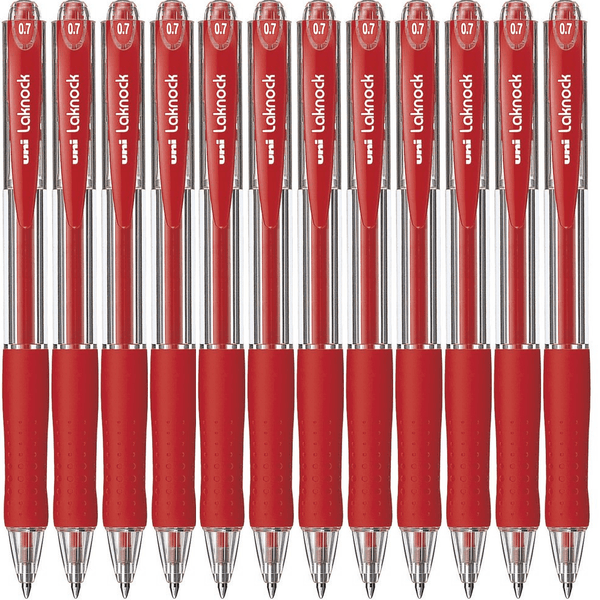 Uni-Ball SN-100 Laknock Retractable Ballpoint Pen Fine 0.7mm Red Box 12 SN100FR (0.7mm Red Box 12) - SuperOffice