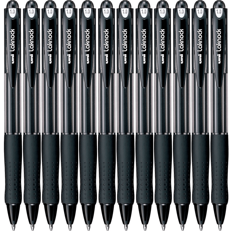 Uni-Ball SN-100 Laknock Retractable Ballpoint Pen Medium 1.0mm Black Box 12 SN100MBK (1.0mm Black Box 12) - SuperOffice