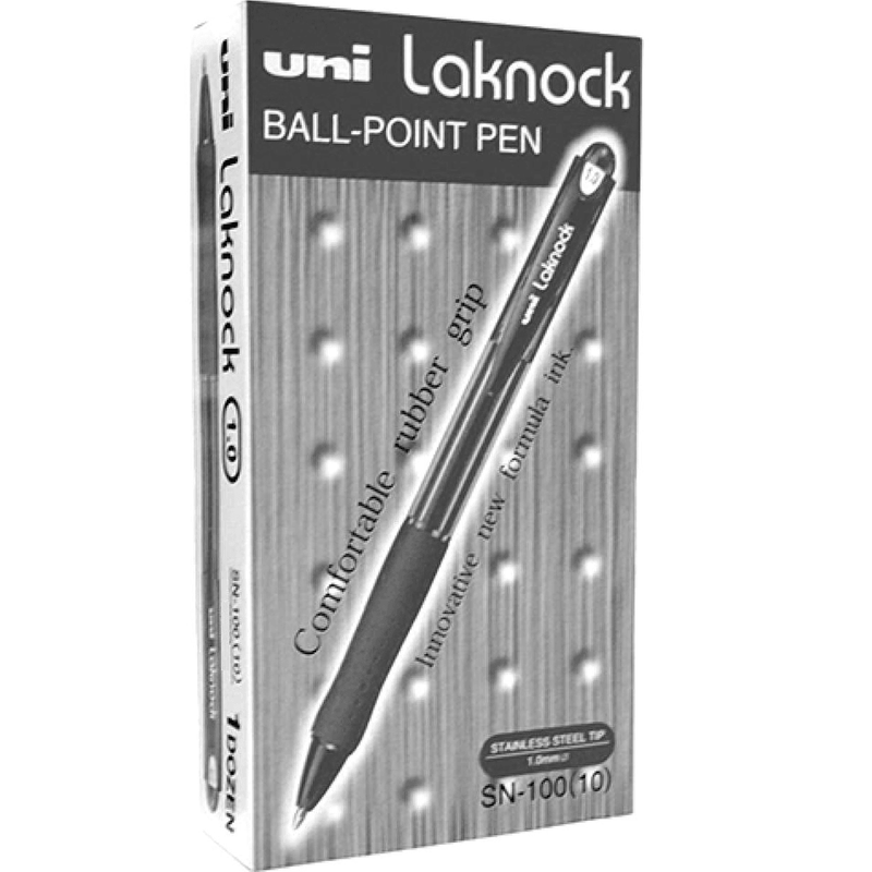 Uni-Ball SN-100 Laknock Retractable Ballpoint Pen Medium 1.0mm Black Box 12 SN100MBK (1.0mm Black Box 12) - SuperOffice