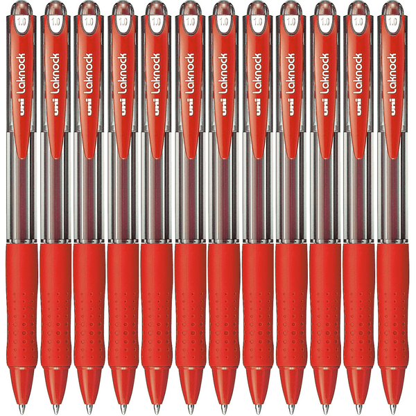 Uni-Ball SN-100 Laknock Retractable Ballpoint Pen Medium 1.0mm Red Box 12 SN100MR (1.0mm Red Box 12) - SuperOffice