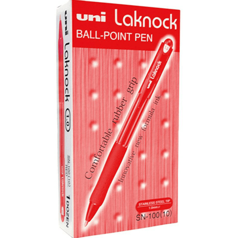 Uni-Ball SN-100 Laknock Retractable Ballpoint Pen Medium 1.0mm Red Box 12 SN100MR (1.0mm Red Box 12) - SuperOffice