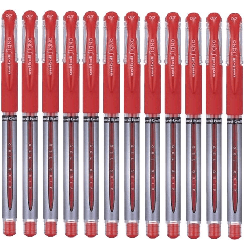 Uni-Ball UM151S Signo Grip Comfort Gel Ink Pen 0.7mm Fine Red Box 12 UM151SR (Box 12) - SuperOffice