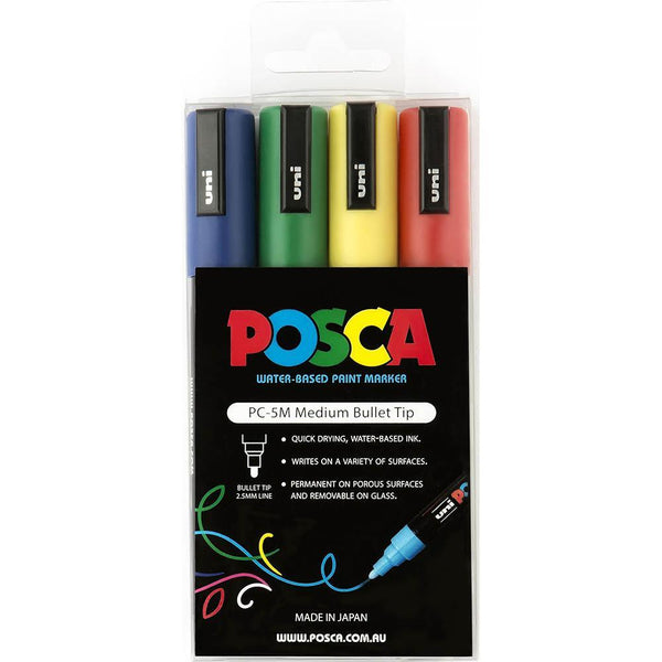 Uni Pc-5M Posca Poster Marker Medium Bullet Tip 2.5Mm Assorted Wallet 4 PC-5M4PASS - SuperOffice