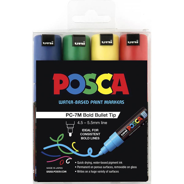 Uni Pc-7M Posca Poster Marker Medium Bullet Tip 4.5Mm Assorted Pack 4 PC7M4PASS - SuperOffice