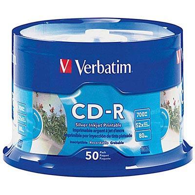 Verbatim Cd-R 80Min 52X Inkjet Printable Silver Pack 50 95005 - SuperOffice