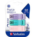 Verbatim Pop Up Slide USB Stick Drives 32gb Assorted Pastel Colours 3 Pack 66760 - SuperOffice