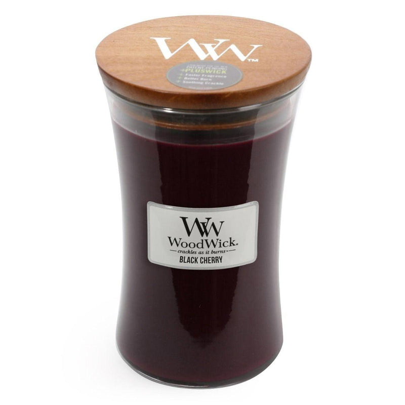 WoodWick Black Cherry Large Candle Crackles As It Burns 610G Hourglass 93100 - SuperOffice