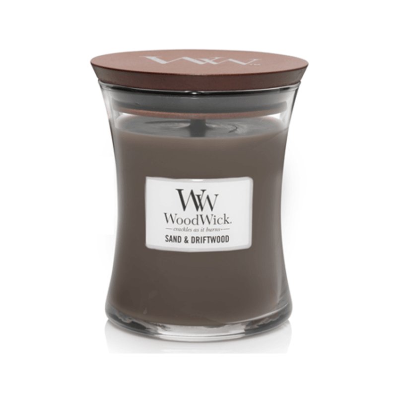 Woodwick Sand & Driftwood Medium Candle Crackles As It Burns 275G Hourglass 92378 - SuperOffice