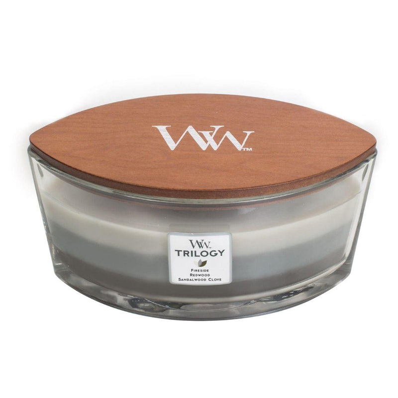 WoodWick Warm Woods Trilogy Candle Crackles As It Burns Ellipse Hearthwick 76911 - SuperOffice