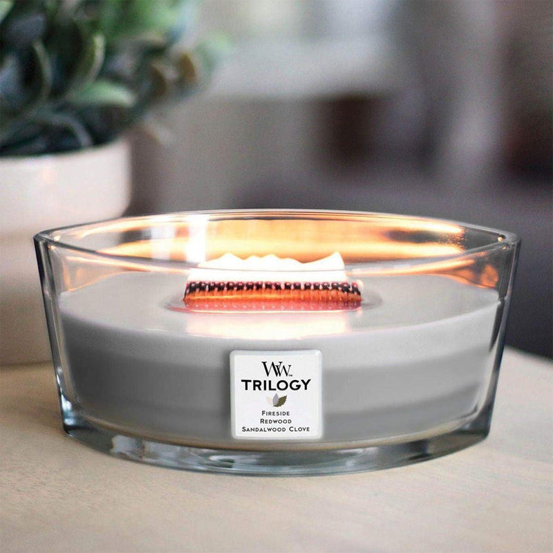 WoodWick Warm Woods Trilogy Candle Crackles As It Burns Ellipse Hearthwick 76911 - SuperOffice