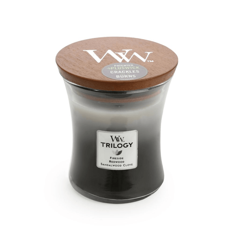 Woodwick Warm Woods Trilogy Medium Candle Crackles As It Burns 275G Hourglass 92911 - SuperOffice