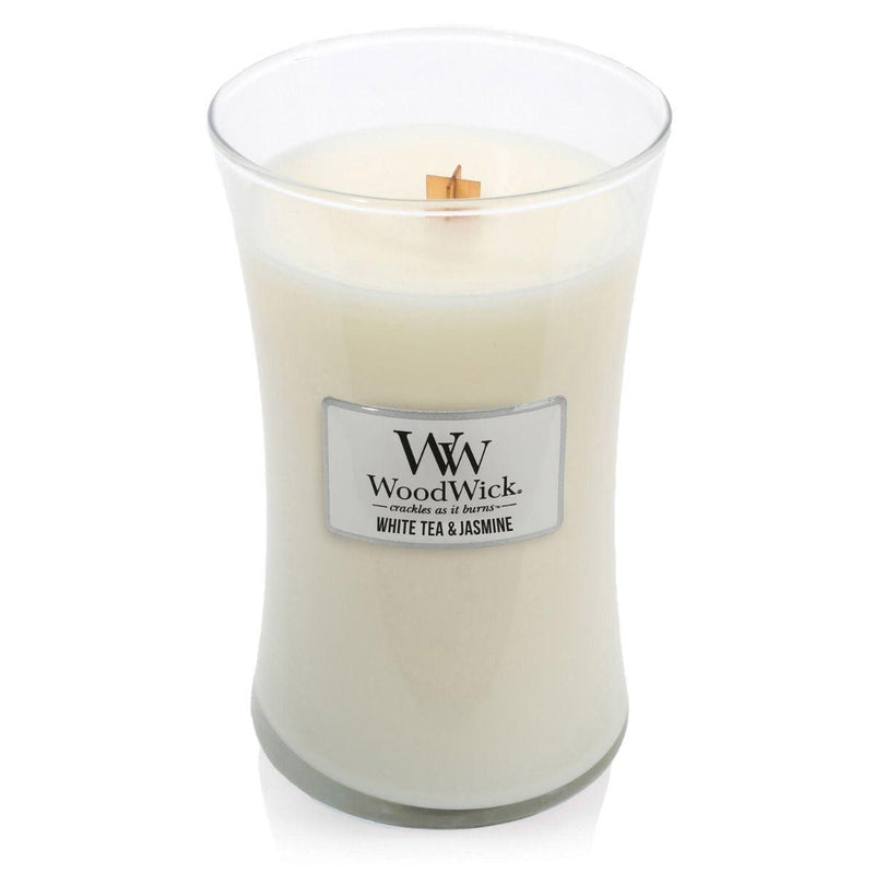 WoodWick White Tea + Jasmine Large Candle Crackles As It Burns 610G Hourglass 93062 - SuperOffice