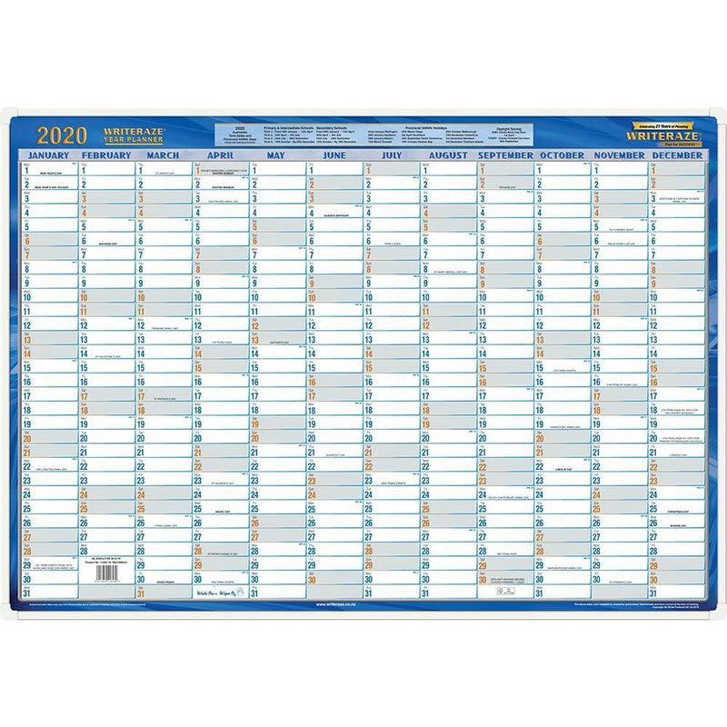 Writeraze Qc2 2020 Executive Year Planner Laminated Framed 700 X 1000Mm 11800-20 - SuperOffice