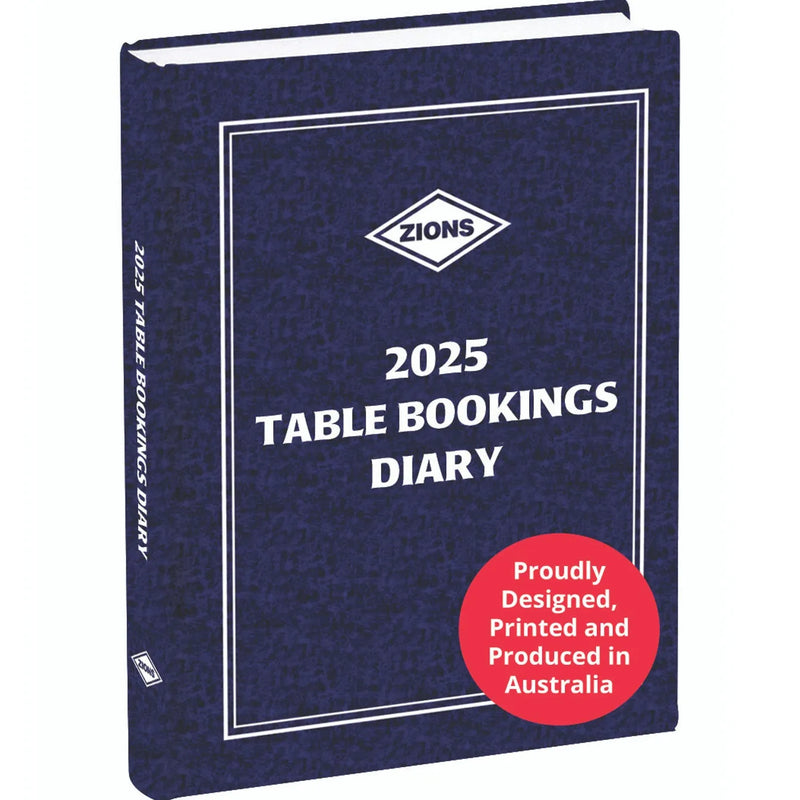 Zions 2025 Table Booking Diary Book 2-Page Per Day A4 Restaurant Cafe TBD25 - SuperOffice